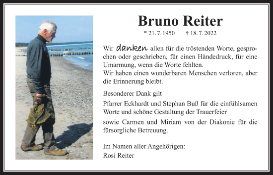 Traueranzeige von Bruno Reiter von Kreis-Anzeiger