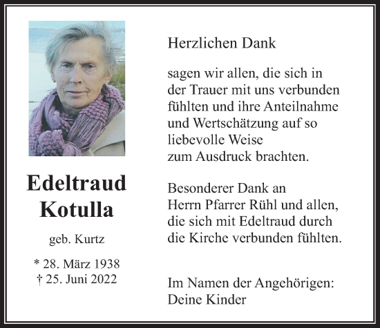 Traueranzeige von Edeltraud Kotulla von Wetterauer Zeitung