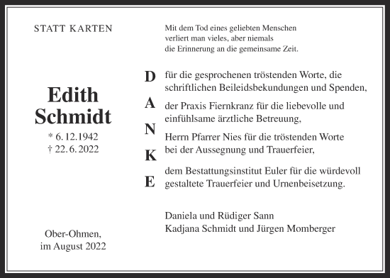Traueranzeige von Edith Schmidt von Mücker Stimme
