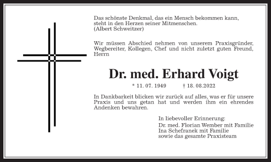 Traueranzeige von Erhard Voigt von Giessener Allgemeine, Alsfelder Allgemeine