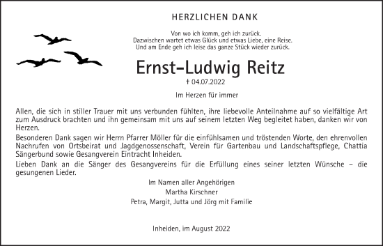 Traueranzeige von Ernst-Ludwig Reitz von Giessener Allgemeine, Alsfelder Allgemeine