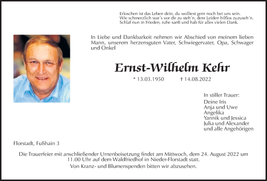 Traueranzeige von Ernst-Wilhelm Kehr von Wetterauer Zeitung