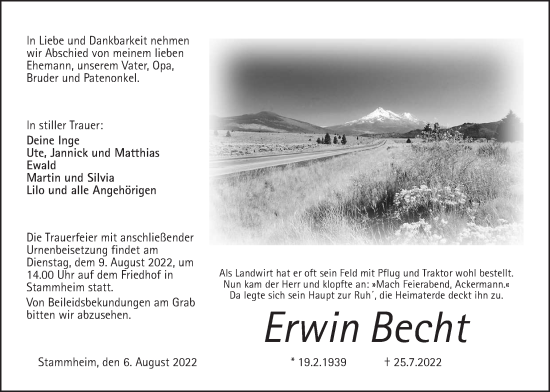 Traueranzeige von Erwin Becht von Wetterauer Zeitung
