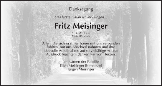 Traueranzeige von Fritz Meisinger von Wetterauer Zeitung