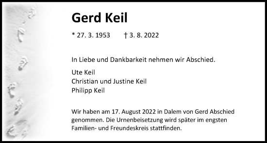 Traueranzeige von Gerd Keil von Giessener Allgemeine, Alsfelder Allgemeine