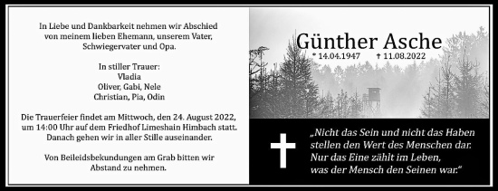 Traueranzeige von Günther Asche von Kreis-Anzeiger