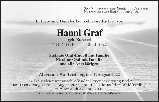 Traueranzeige von Hanni Graf von Kreis-Anzeiger