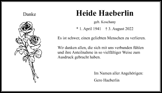 Traueranzeige von Heide Haeberlin von Wetterauer Zeitung