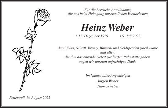 Traueranzeige von Heinz Weber von Bad Vilbel/Karben