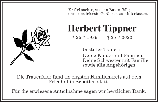 Traueranzeige von Herbert Tippner von Kreis-Anzeiger
