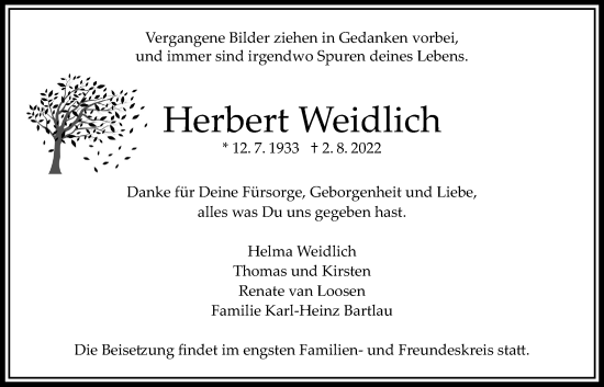 Traueranzeige von Herbert Weidlich von Bad Vilbel/Karben