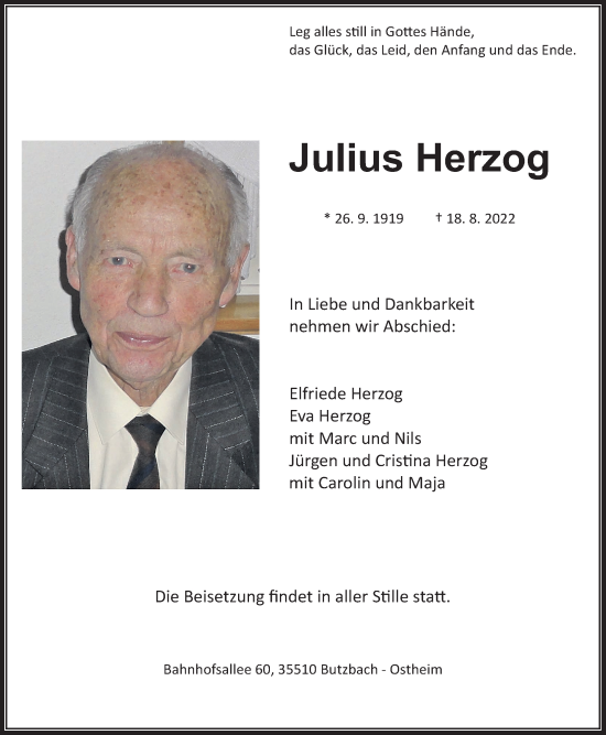 Traueranzeige von Julius Herzog von Wetterauer Zeitung