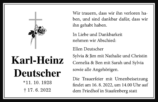 Traueranzeige von Karl-Heinz Deutscher von Giessener Anzeiger, Giessener Allgemeine, Alsfelder Allgemeine