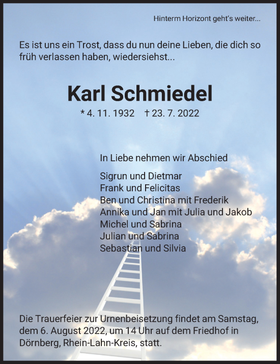 Traueranzeige von Karl Schmiedel 