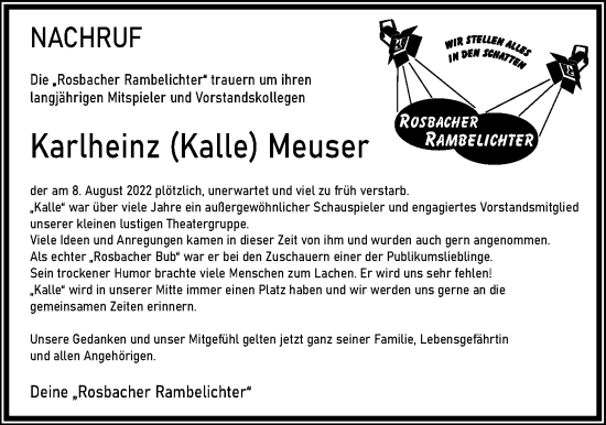 Traueranzeige von Karlheinz Meuser von Wetterauer Zeitung