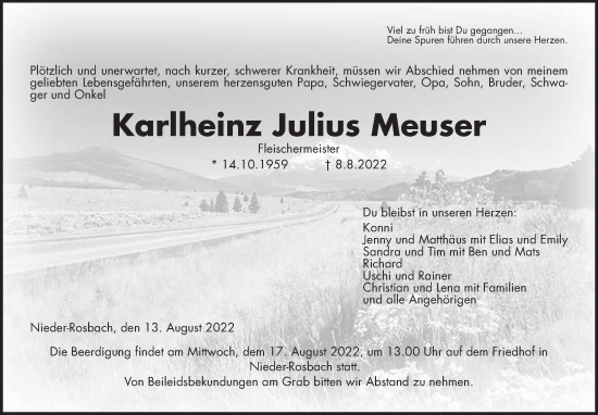 Traueranzeige von Karlheinz Julius Meuser von Wetterauer Zeitung