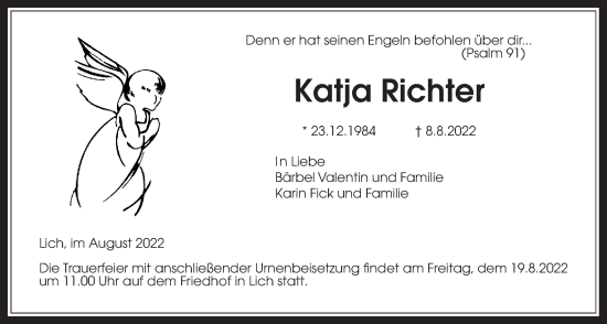 Traueranzeige von Katja Richter von Giessener Anzeiger
