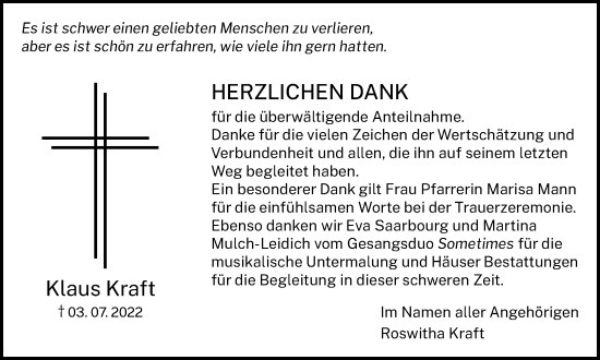 Traueranzeige von Klaus Kraft von Pohlheimer Nachrichten