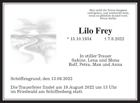 Traueranzeige von Lilo Frey von Giessener Allgemeine, Alsfelder Allgemeine