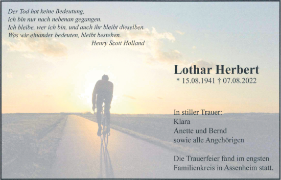 Traueranzeige von Lothar Herbert von Wetterauer Zeitung