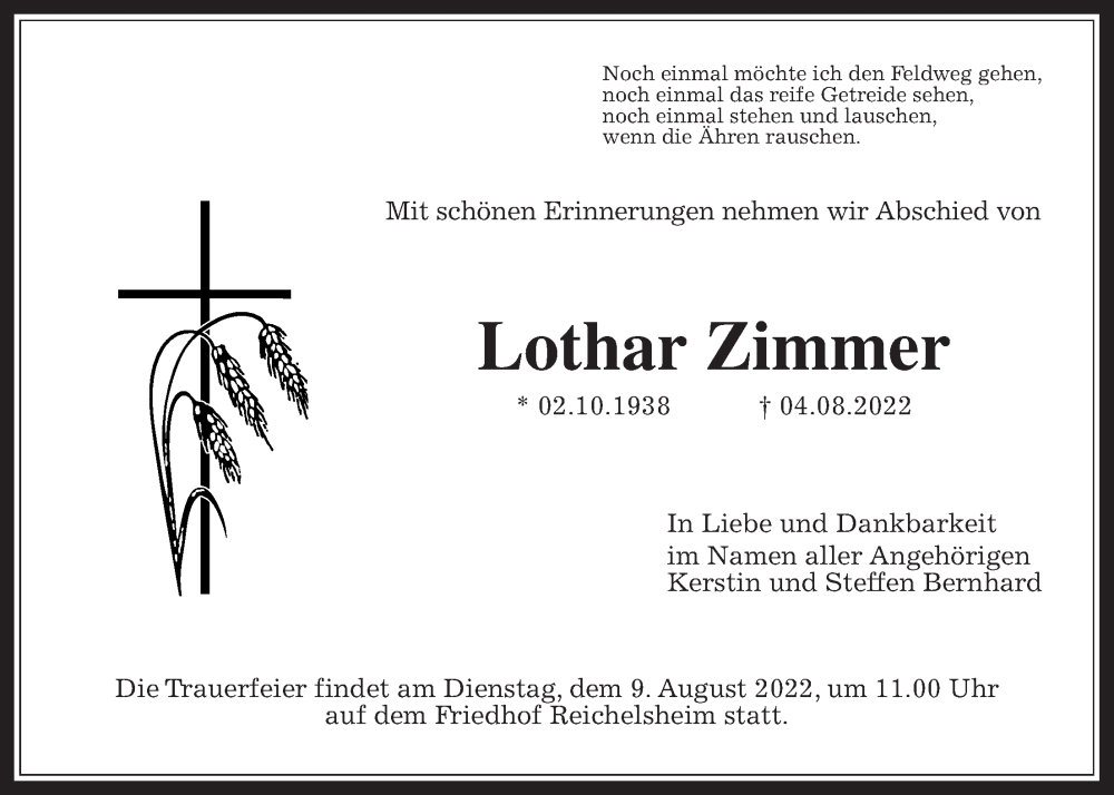 Anzeige von  Lothar Zimmer
