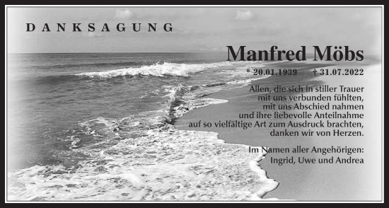 Traueranzeige von Manfred Möbs von Wetterauer Zeitung