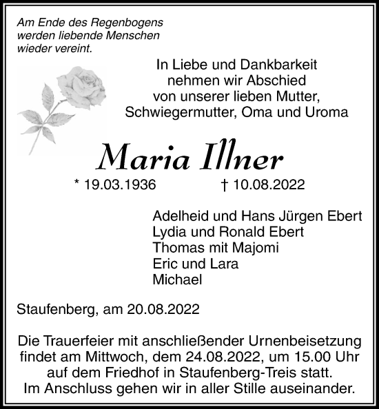 Traueranzeige von Maria Illner von Giessener Anzeiger