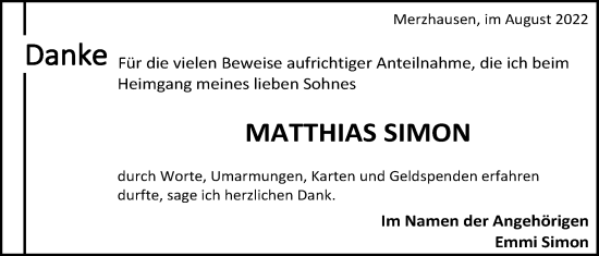 Traueranzeige von Matthias Simon von Usinger Anzeiger