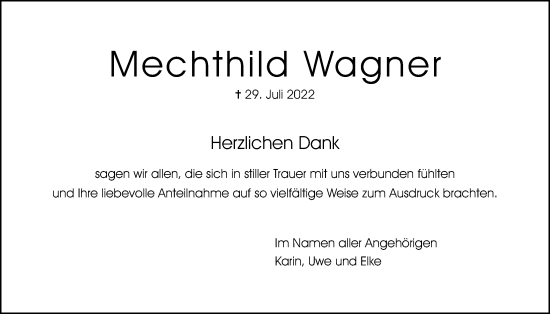 Traueranzeige von Mechthild Wagner von Wetterauer Zeitung