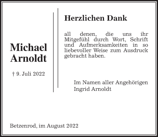 Traueranzeige von Michael Arnoldt von Kreis-Anzeiger