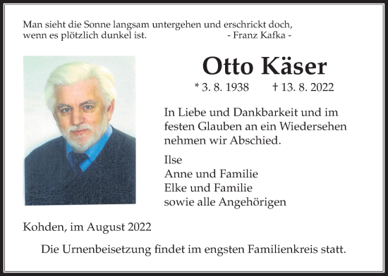 Traueranzeige von Otto Käser von Kreis-Anzeiger