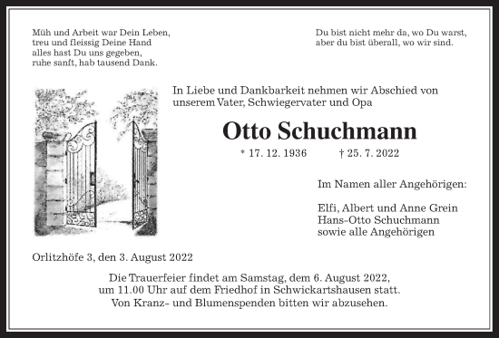 Traueranzeige von Otto Schuchmann von Kreis-Anzeiger