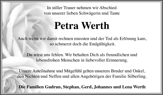 Traueranzeige von Petra Werth von Kreis-Anzeiger