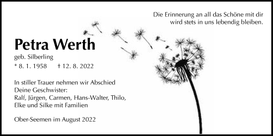 Traueranzeige von Petra Werth von Kreis-Anzeiger