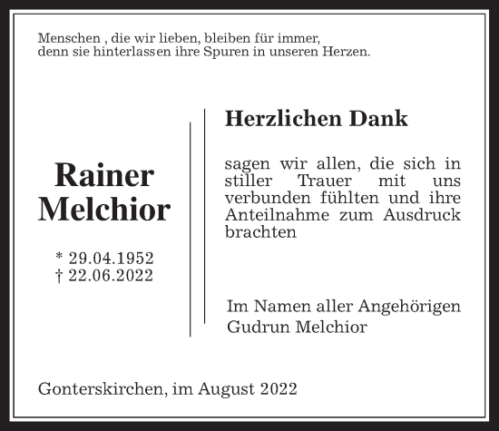 Traueranzeige von Rainer Melchior von Laubacher Anzeiger