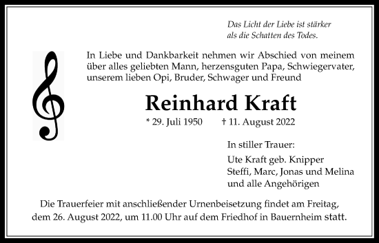 Traueranzeige von Reinhard Kraft von Wetterauer Zeitung