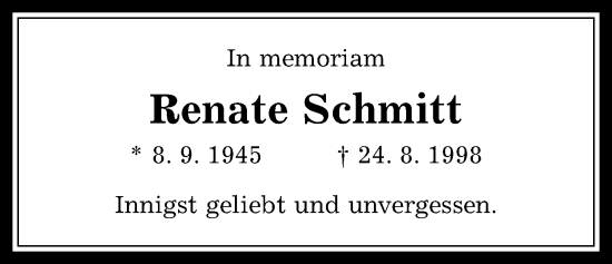 Traueranzeige von Renate Schmitt von Wetterauer Zeitung