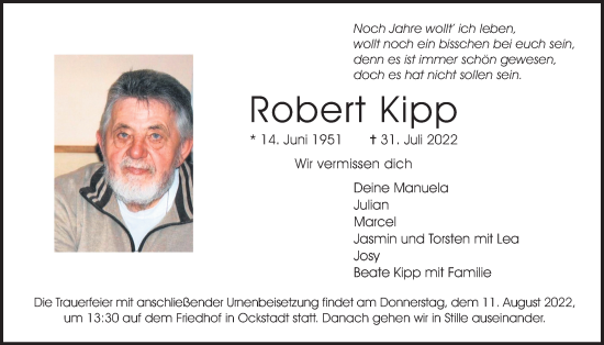 Traueranzeige von Robert Kipp von Wetterauer Zeitung