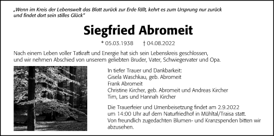 Traueranzeige von Siegfried Abromeit von Kreis-Anzeiger