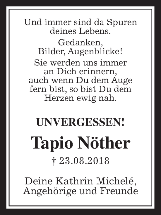Traueranzeige von Tapio Nöther von Wetterauer Zeitung