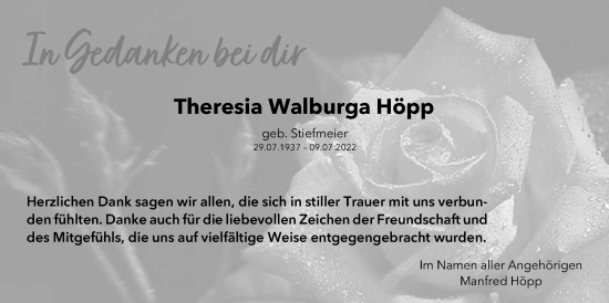 Traueranzeige von Theresia Walburga Höpp von Wetterauer Zeitung