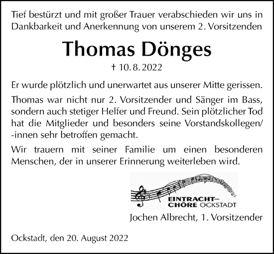 Traueranzeige von Thomas Dönges von Wetterauer Zeitung