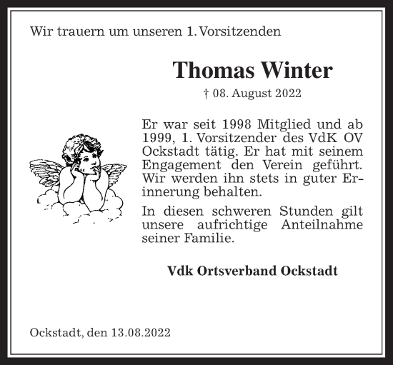 Traueranzeige von Thomas Winter von Wetterauer Zeitung