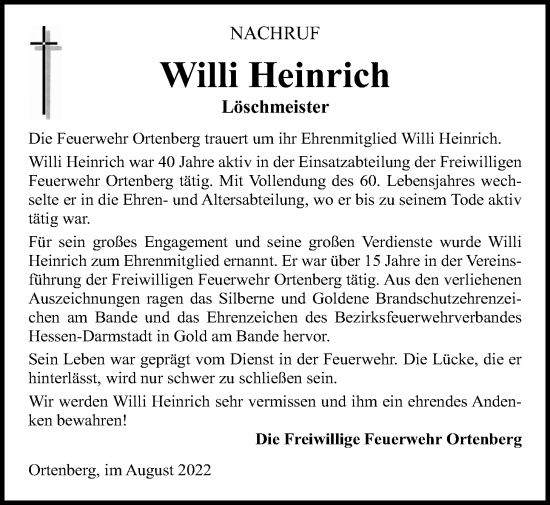 Traueranzeige von Willi Heinrich von Kreis-Anzeiger
