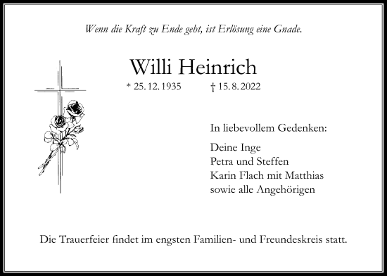 Traueranzeige von Willi Heinrich von Kreis-Anzeiger