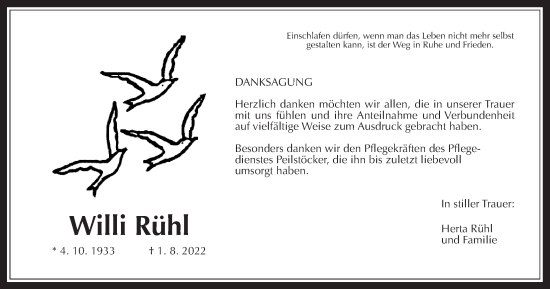 Traueranzeige von Willi Rühl von Giessener Allgemeine, Alsfelder Allgemeine