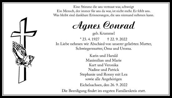 Traueranzeige von Agnes Conrad von Kreis-Anzeiger