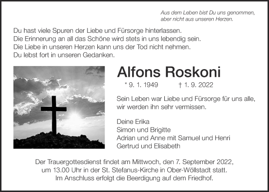 Traueranzeige von Alfons Roskoni von Wetterauer Zeitung
