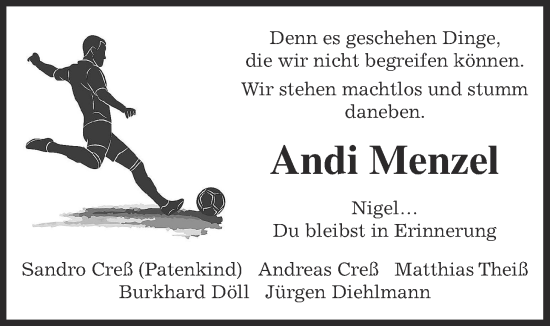Traueranzeige von Andi Menzel von Kreis-Anzeiger