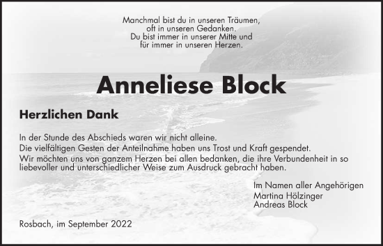 Traueranzeige von Anneliese Block von Wetterauer Zeitung